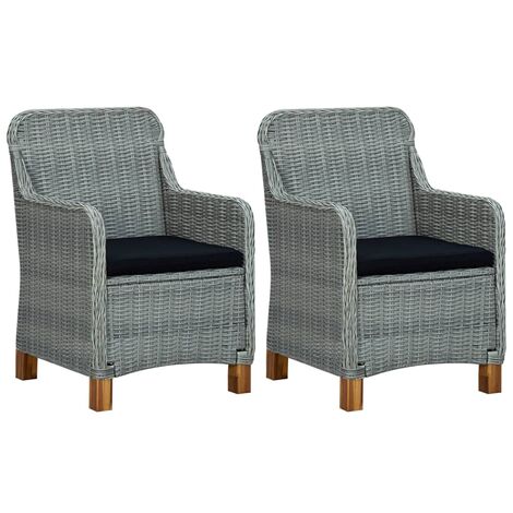 Chaises de jardin avec coussins 2 pcs Résine tressée Gris clair 2 (1/5)