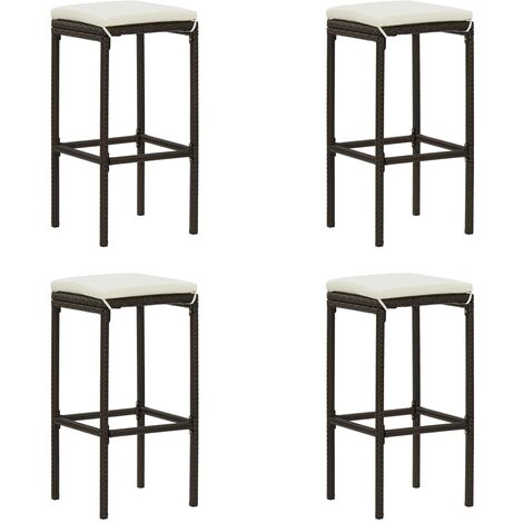 Tabourets de bar avec coussins 4 pcs Marron Résine tressée (1/5)