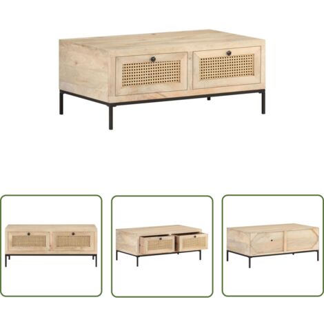 Table basse 90x50x37 Bois de manguier et canne naturelle (1/5)