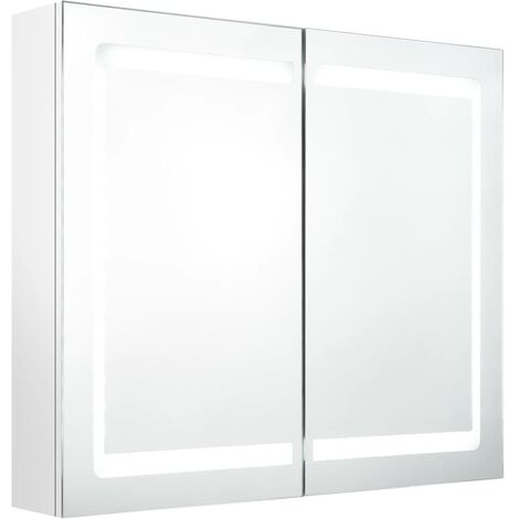 Armoire de salle de bain à miroir LED Blanc brillant 80x12x68cm (1/5)