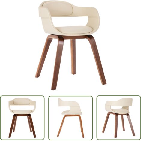 The Living Store Chaise de salle à manger Blanc Bois courbé et similicuir - Chaises De Salle À Manger - Chaise Moderne - Chaise Blanche - Chaise Avec Accoudoir - Chaise En Cuir Synthétique (1/5)