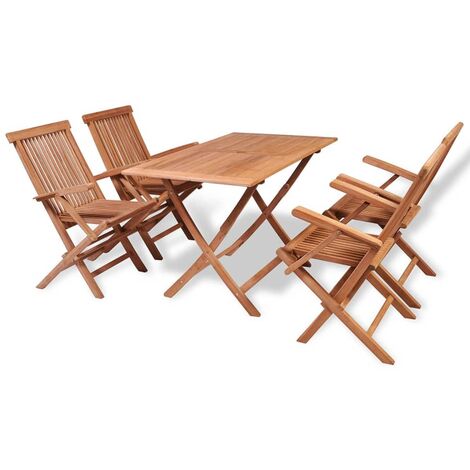 Mobilier à dîner de jardin 5 pcs Bois de teck massif (1/5)