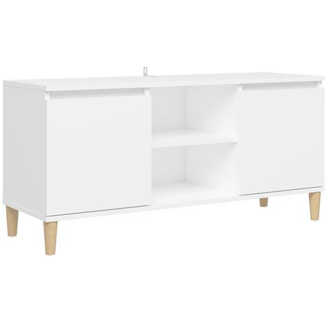 Meuble TV avec pieds en bois massif Blanc 103,5x35x50 (1/5)