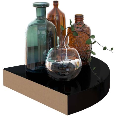 Étagère d'angle flottante Noir brillant 25x25x3,8 MDF (1/5)