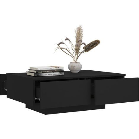 Les Tendances – Table basse fixe rectangulaire 90cm en bois d'ingénierie noir – Rangement intégré – Dimensions L 90 x H 31 x P 60 cm – Finitions mate ou brillante