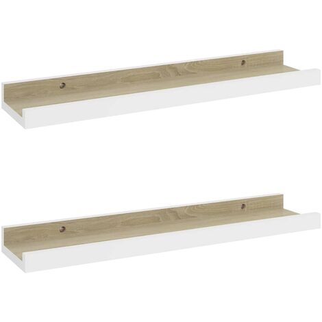 Étagères murales 2 pcs Blanc et chêne Sonoma 40x9x3 (1/5)