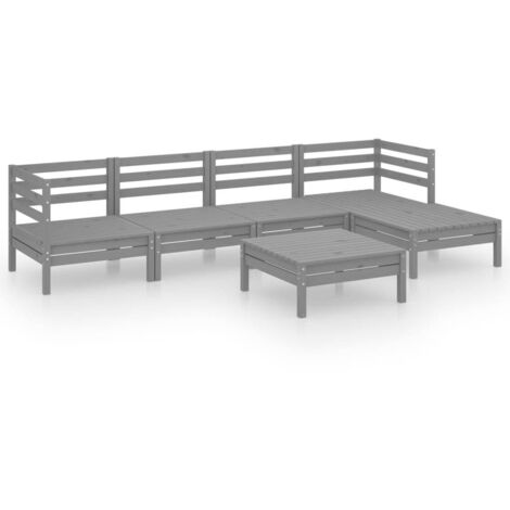 Salon de jardin 6 pcs Bois de pin massif Gris (1/5)