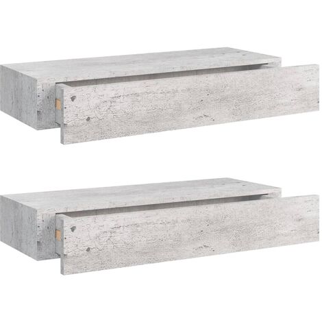 Étagères à tiroir murales 2 pcs Gris béton 60x23,5x10 MDF (1/5)