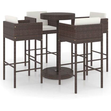 Ensemble bar de jardin 5 pcs et coussins Résine tressée Marron (1/5)