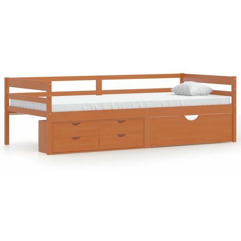 Lit banquette avec tiroirs et armoire Marron miel Pin 90x200 (1/5)