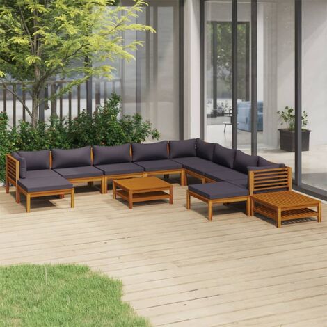 Canapé de jardin relax en acacia avec coussins | Oviala