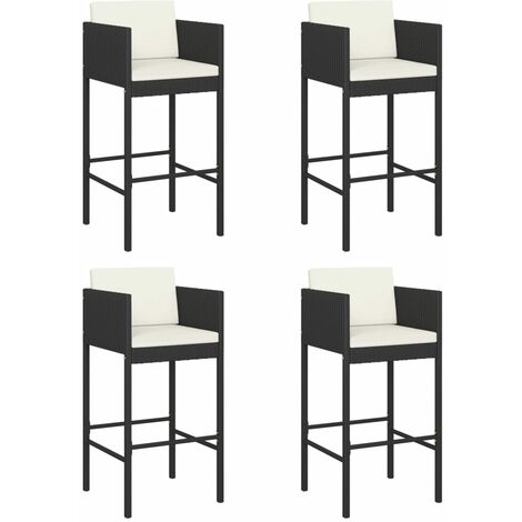 Tabourets de bar 4 pcs avec coussins Noir Résine tressée (1/5)