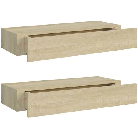 Étagères à tiroirs murales 2 pcs Chêne 60x23,5x10 MDF (1/5)