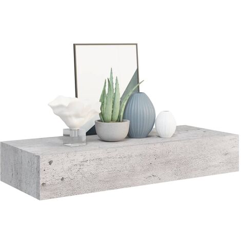 Étagère à tiroir murale Gris béton 60x23,5x10 MDF (1/5)
