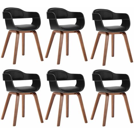 Chaises de salle à manger 6 pcs Noir Bois courbé et similicuir 6 (1/5)