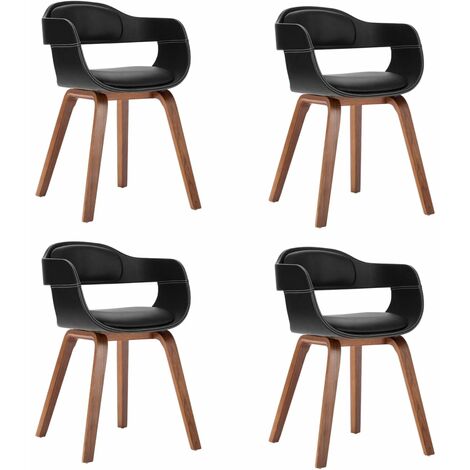 Chaises de salle à manger 4 pcs Noir Bois courbé et similicuir 3 (1/5)