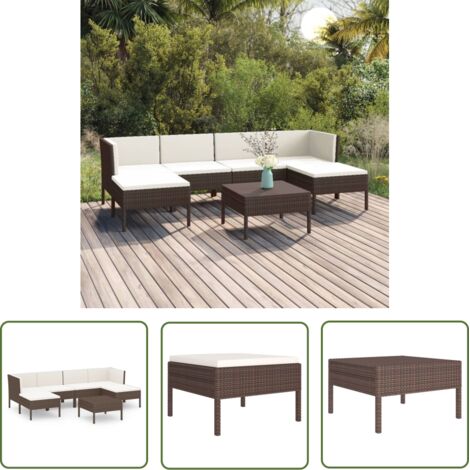Salon de jardin 7 pcs avec coussins Résine tressée Marron 37 (1/5)