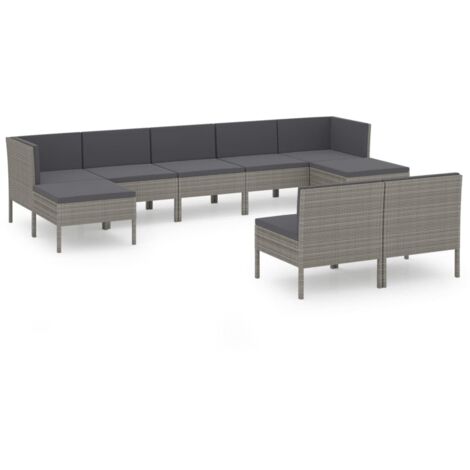 Salon de jardin 9 pcs avec coussins Résine tressée Gris 48 (1/5)