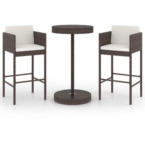 Meubles de bar de jardin 3pcs et coussins Résine tressée Marron 2 (1/5)