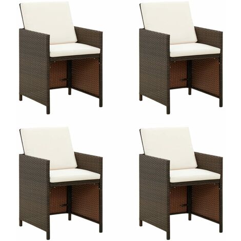 Chaises de jardin avec coussins 4 pcs Résine tressée Marron (1/5)