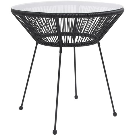 Table de salle à manger de jardin Noir Ø70x74 Rotin et verre (1/4)