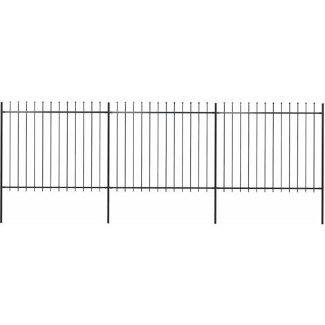 Clôture de jardin avec dessus en lance Acier 5,1 x 1,5 m Noir (1/5)