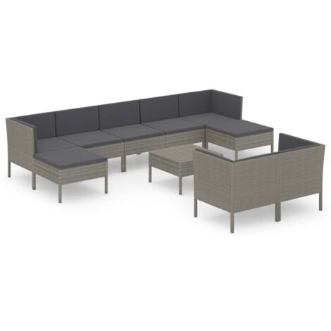 Salon de jardin 10 pcs avec coussins Résine tressée Gris 22 (1/5)