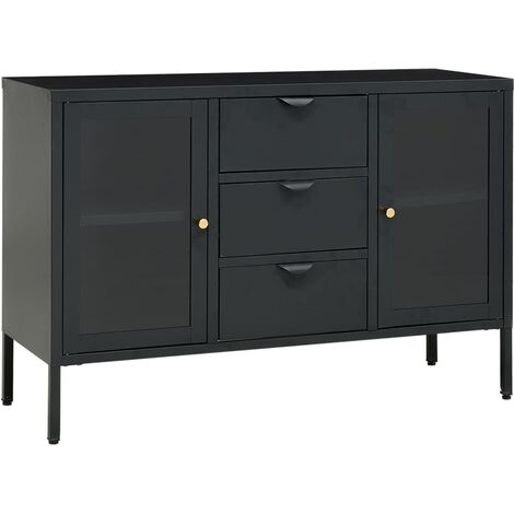 Buffet Lapona 105cm – Acier et verre trempé-Gris foncé (1/5)