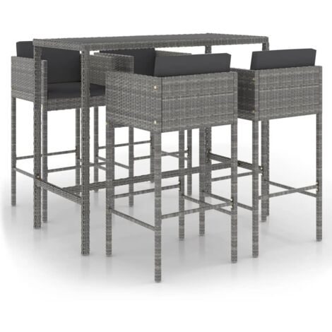 Ensemble de bar de jardin 5 pcs et coussins Résine tressée Gris 17 (1/5)