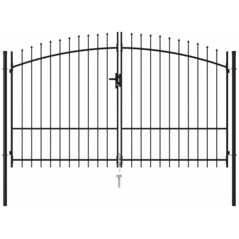 Portillon double porte avec dessus à pointe Acier 3x2 m Noir (1/5)