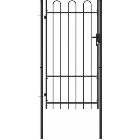 Portillon simple porte avec dessus arqué Acier 1x1,75 m Noir (1/5)