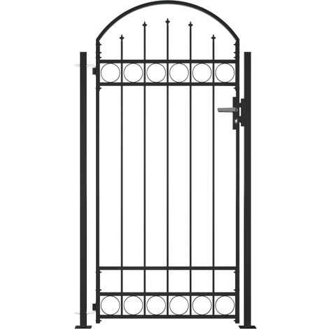 Portail de clôture à dessus arqué et 2 poteaux 105x204 cm Noir (1/5)