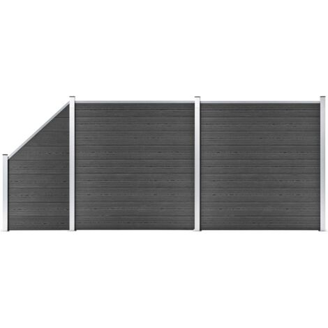 Ensemble de panneau de clôture WPC 446x(105-186) cm Noir (1/5)