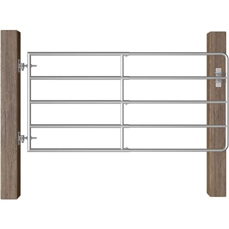 Portillon à 5 barres Acier (95-170)x90 cm Argenté (1/5)