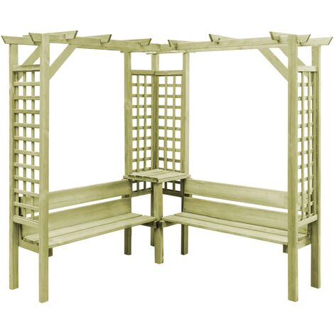 Pergola d'angle avec banc Bois de pin imprégné (1/3)