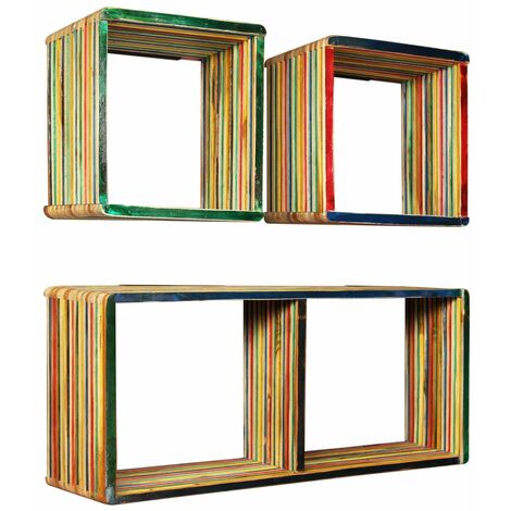 Jeu d'étagère murale 3 pcs Teck massif recyclé Multicolore (1/5)