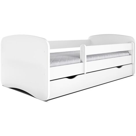 Lit enfant blanc avec sommiers et barrière de sécurité amovible Drimy-Matelas mousse-70x140-Tiroirs Avec tiroir (1/5)