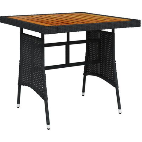 Table de jardin Noir 70x70x72 cm Résine tressée et acacia (1/4)