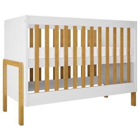 Lit bébé à barreaux 60x120 cm blanc et bois de chêne Vanka (1/3)