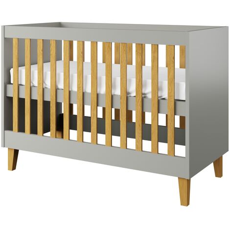 Lit bébé gris avec pieds en bois de chêne Blanka 60x120 cm (1/4)