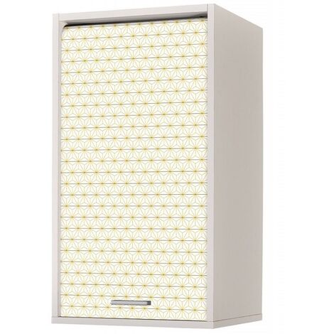 Meuble mural de cuisine blanc à rideau étoiles jaunes Couna L 40 x H 72cm (1/5)