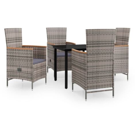Ensemble de salle à manger de jardin avec coussins 5 pcs Gris 2 (1/5)