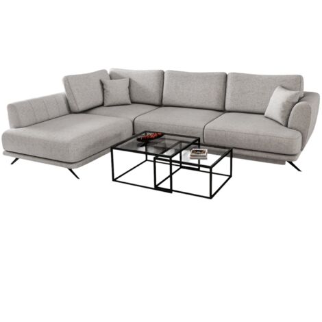 Canapé convertible angle gauche tissu gris clair chiné Savary 280cm (1/5)