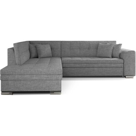 Canapé convertible angle gauche tissu gris clair et chromé Pika 260cm (1/5)