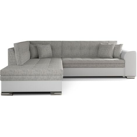 Canapé convertible gauche droit tissu gris chiné et simili blanc Pika 260cm (1/5)