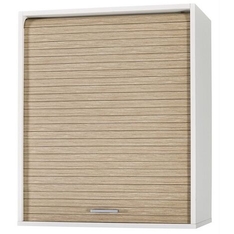 Meuble mural de cuisine blanc à rideau chêne clair Couna L 60 x H 72cm (1/3)