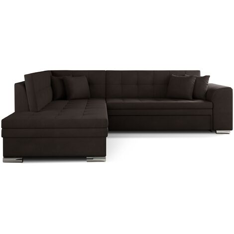 Canapé convertible angle gauche velours chocolat et chromé Pika 260cm (1/5)