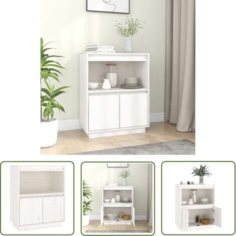 Buffet Blanc 60x34x75 Bois massif de pin 2 (1/5)