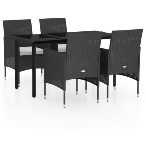 Ensemble de salle à manger de jardin avec coussins 5 pcs Noir 6 (1/5)
