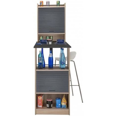 Table de cuisine et 2 meubles de rangement chêne naturel et noir Lohan (1/4)